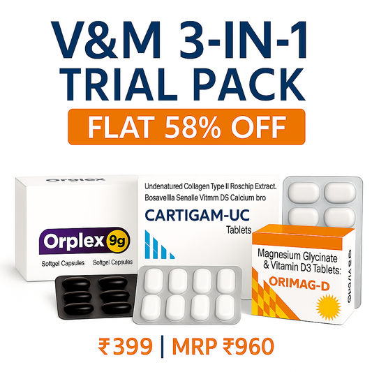 V&M 3-in-1 Trial Pack – Feel Stronger, Energized & Pain-Free – All in One Pack (30 Tablets)