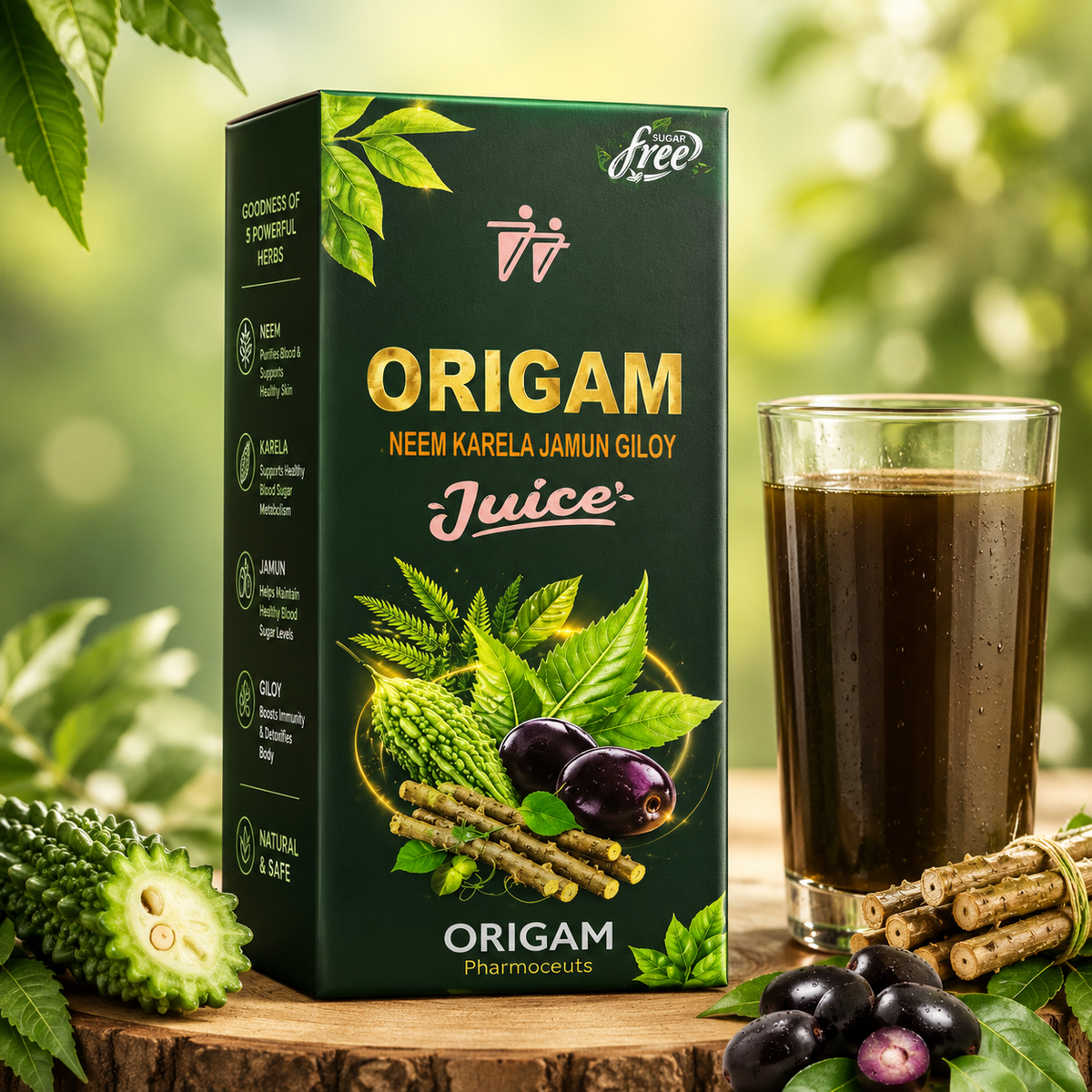 ORIGAM Neem Karela Jamun Giloy Juice | Ayurvedic Herbal Juice | SUGARLESS |500 ml