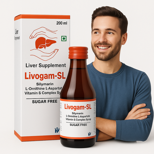 Livogam-SL Liver Supplement – Sugar-Free Syrup with Silymarin, L-Ornithine, and B-Complex (200ml)