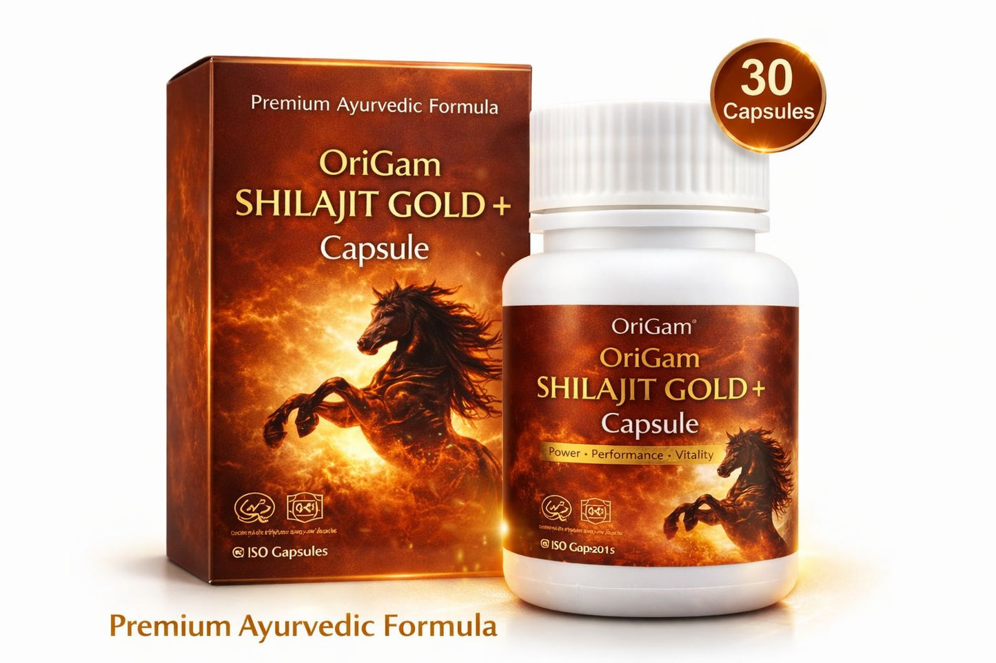 Origam Shilajit Gold + Capsules Ayurvedic 30 capsules with 30 plus ingredients Power house