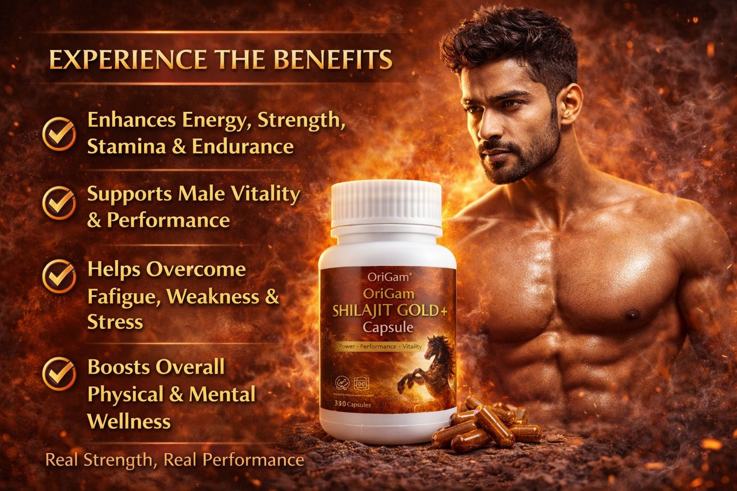 Origam Shilajit Gold + Capsules Ayurvedic 30 capsules with 30 plus ingredients Power house